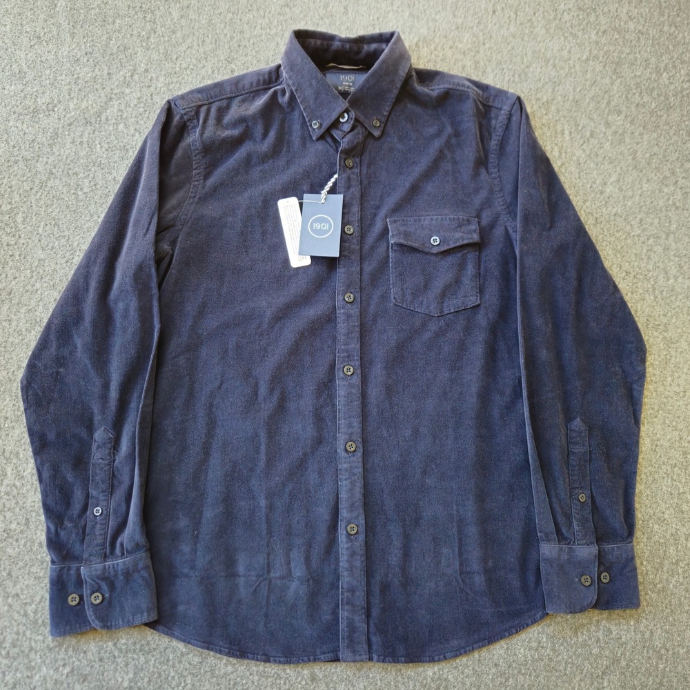 New! NORDSTROM 1901 TRIM FIT MEN'S LONG SLEEVE Shirt Blue Navy Coduroy Sz Medium